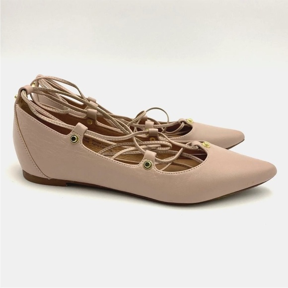 HALOGEN Owen Blush Pink Pointy Toe Leather Lace Up Flats US 4.5M - Picture 4 of 13
